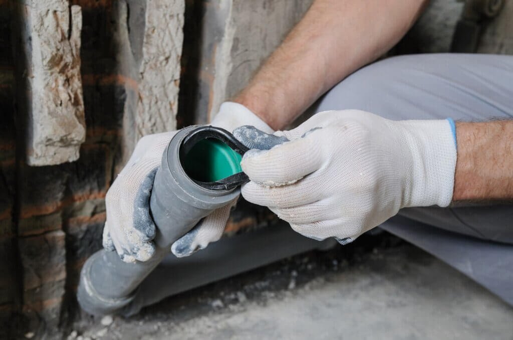 worker s hands are installing sewer pipes kitchen apartment 191163 2012 worker s hands are installing sewer pipes kitchen apartment 191163 2012